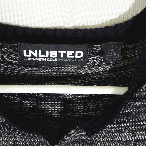Unlisted by Kenneth Cole Grey/Black 100% Cotton Long Sleeve Knit Sweater - Large - Picture 7 of 12